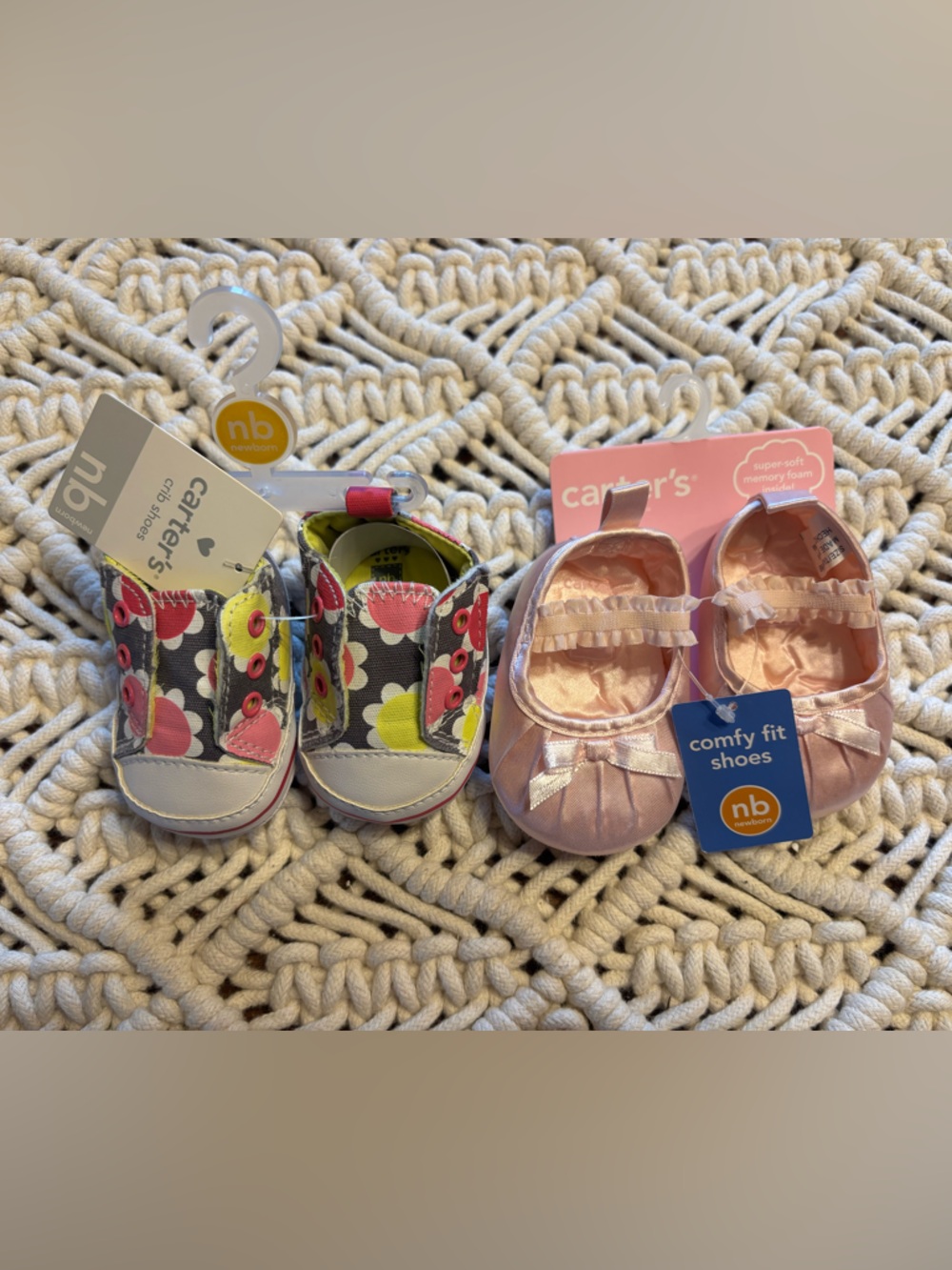 Carter's Pink Satin Baby Shoes & Floral Gray Slip-Ons - 2 Pack